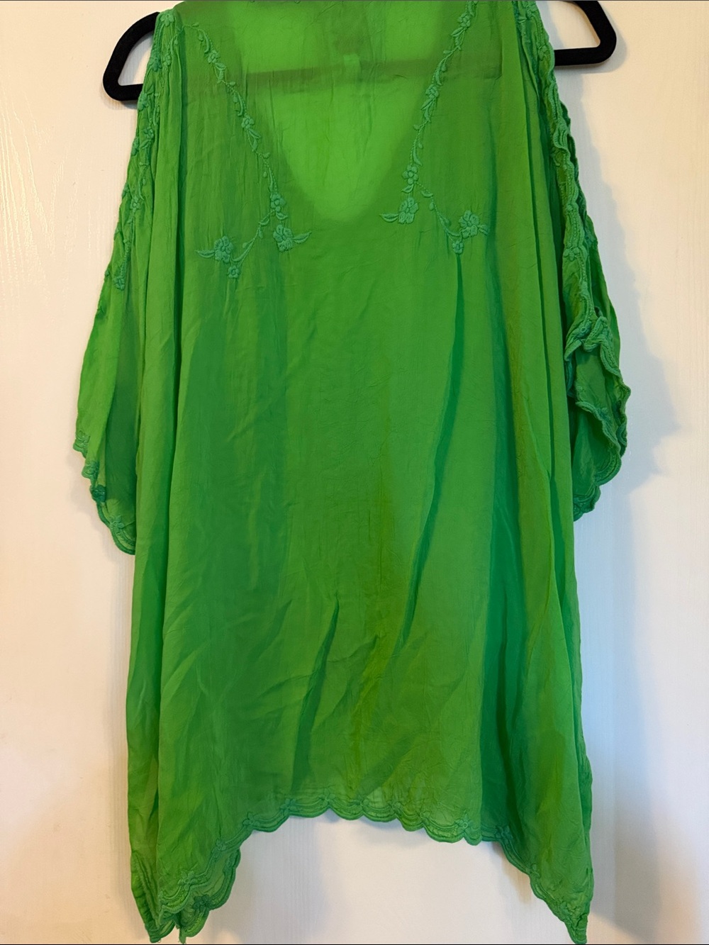Johnny Was Bright Green Embroidered V-Neck Tunic - Picture 3 of 4